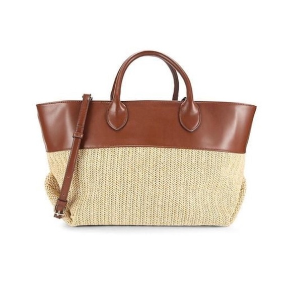 Sol and Mer Handbags - Women's Brown East West Straw Texture Colorblock Tote